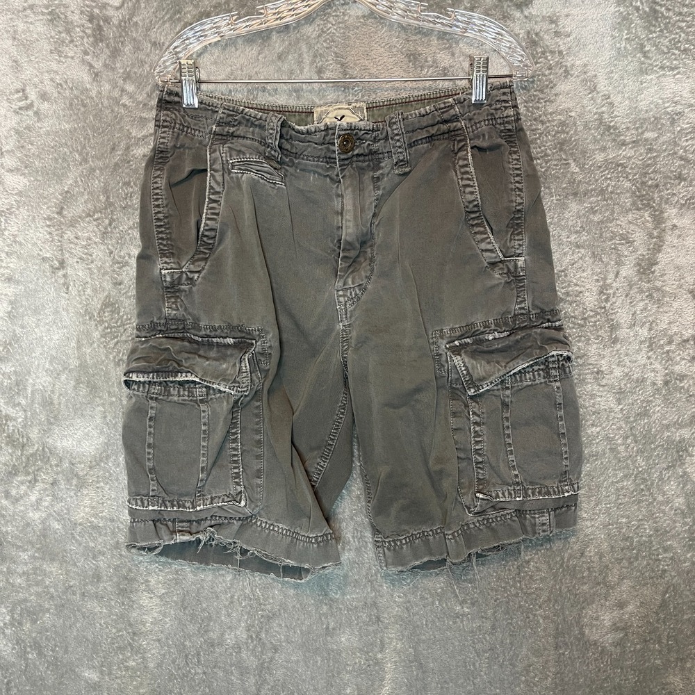 American Eagle Men Y2K Thrashed Faded Mid Rise Baggy Loose Cargo Shorts 30